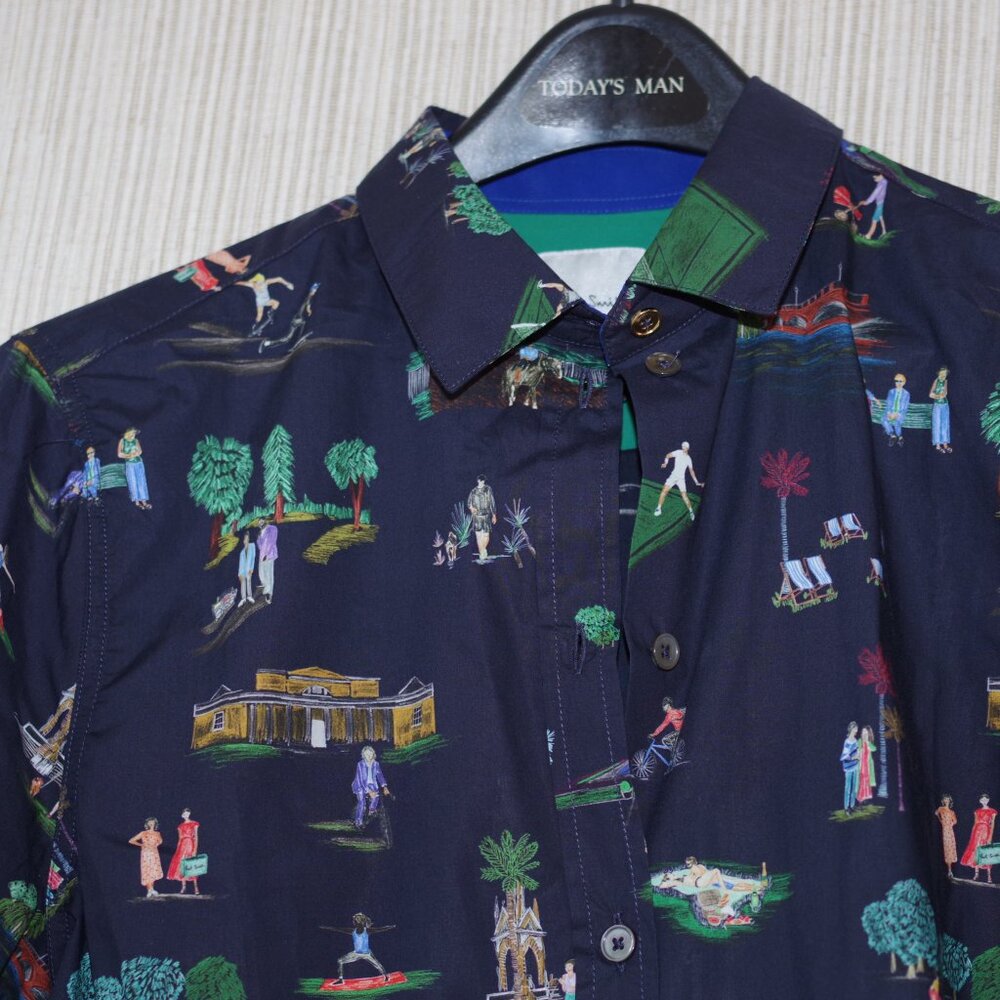 Paul Smith Cotton Navy Print Long Sleeve Women Button Shirt Size:44